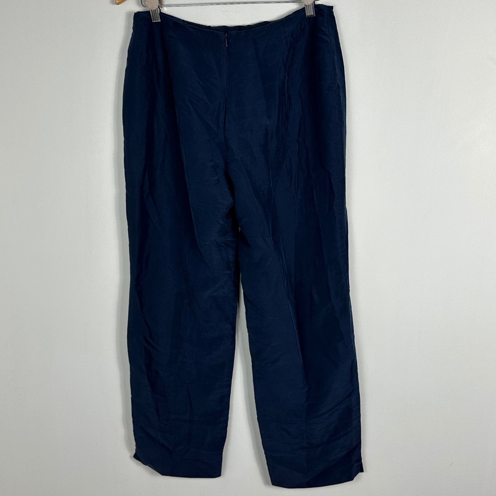 Ralph Lauren 100% Silk Navy Blue Wide Leg Pants Womens Size 12 Back Zip Trousers - Picture 16 of 16